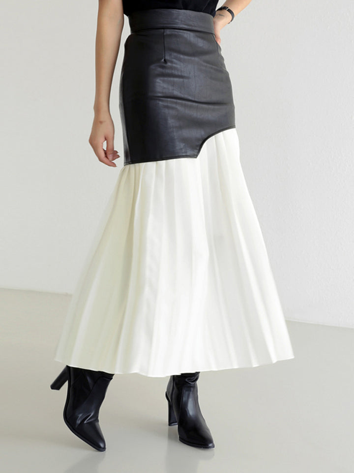 FELICITY - PLEATED ASYMMETRIC CONTRAST SKIRT