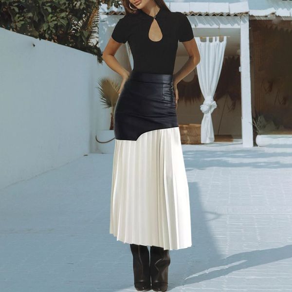 FELICITY - PLEATED ASYMMETRIC CONTRAST SKIRT